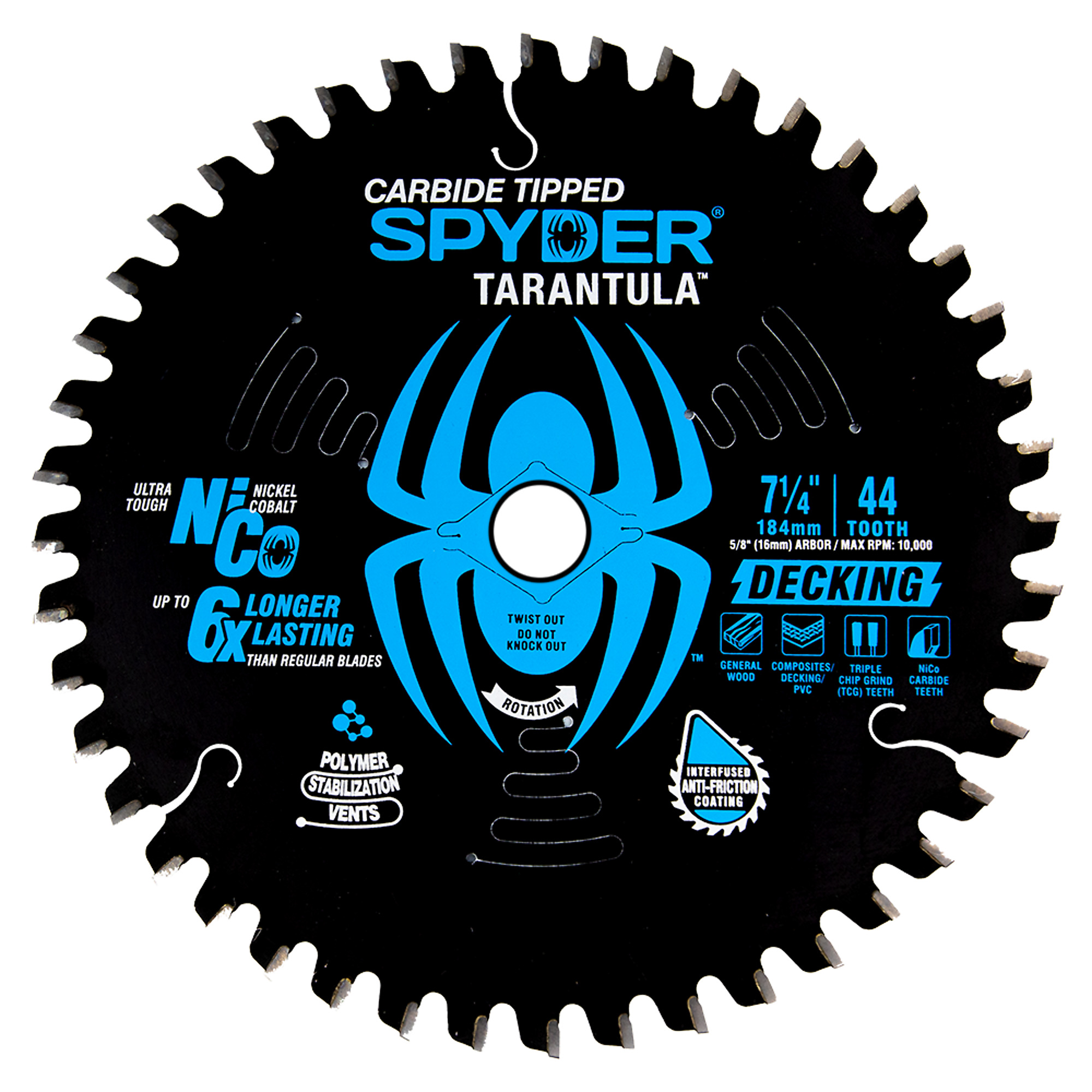 SPYDER, Decking 7-1/4in. 44T Circ Tarantula Saw Blade, Blade Diameter 7 1/4 in, Included (qty.) 1 Model# 13019